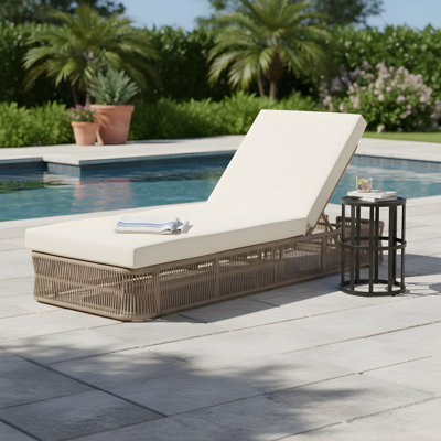 Grasso Patio 2-Piece Weave Rope Chaise Lounge & Side Table Set With Adjustable Backrest & Cushions