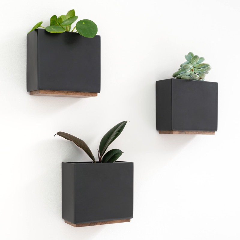 Metal Wall Planter, 12.4cm H x 14cm W x 7cm D, Black