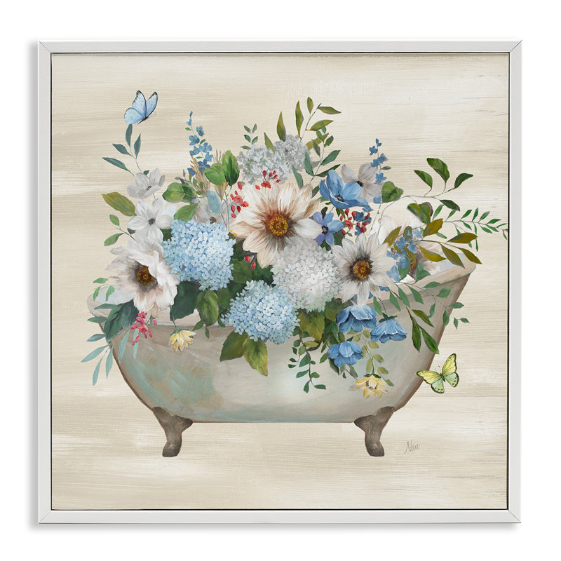 Art floral, giclée sur fond de baignoire par Nan, Estampe numérique encadrée blanc bord de mer, H 24 po x l 24 po