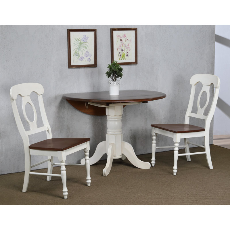Azizi 2 - Person Solid Wood Solid Wood Top Pedestal Dining Set, Antique White