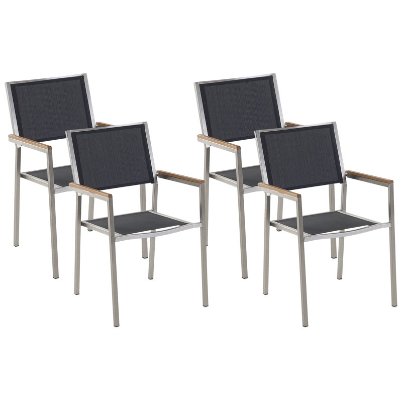 Faggion Stacking Patio Dining Armchair with Cushion, Black