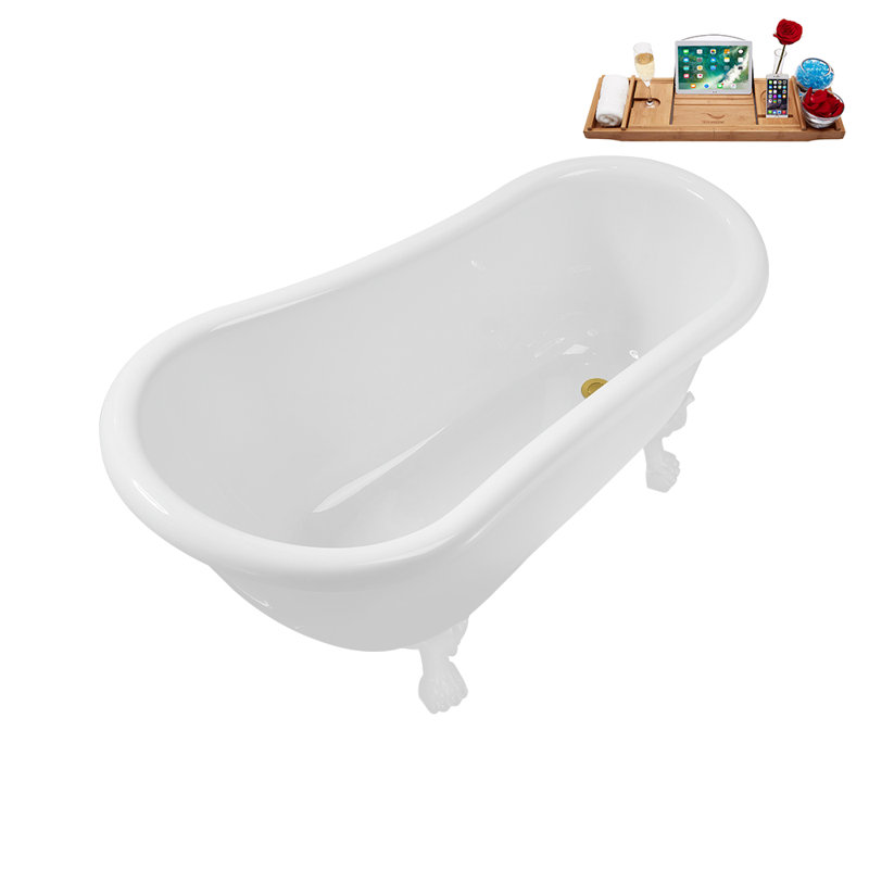 53.1'' x 25.6'' Freestanding Soaking Acrylic Bathtub, Glossy White, Polished Gold