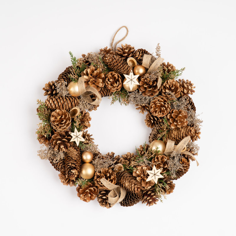 41cm Golden Wreath with cones