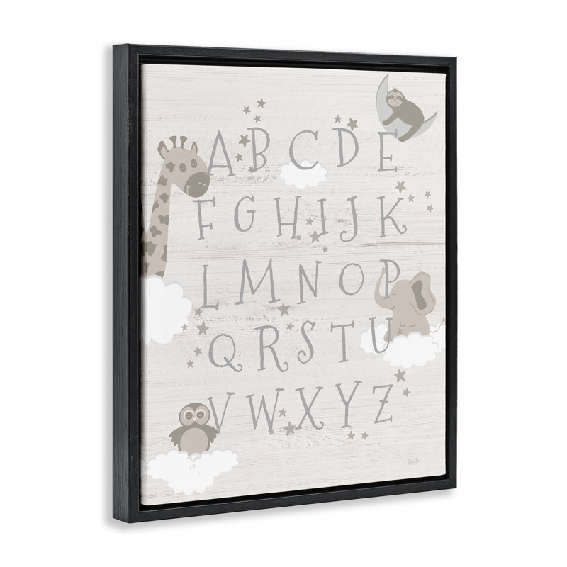 «Neutral Beige Alphabet» par Natalie Carpentieri, Cadre flottant noir de jais, H 21 po x l 17 po