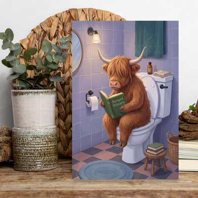 Highland Cow Reading Philosophy by Andreas Magnusson - Wrapped Canvas Print