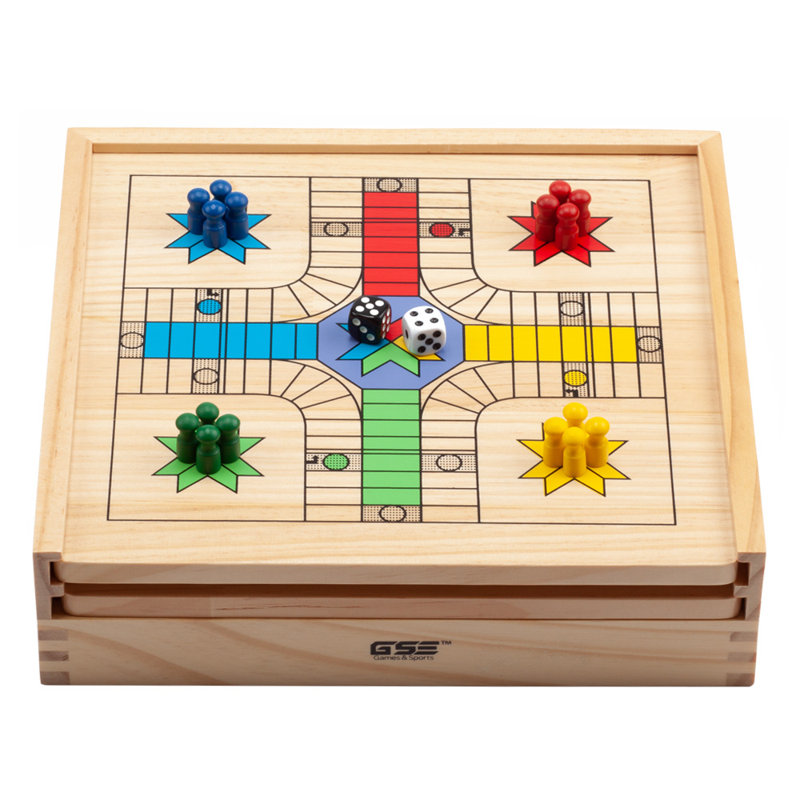 Jeu d'échecs en bois GSE 9-en-1, dames, backgammon, dominos, dames chinoises, tic-tac-toe, ludo, cartes à jouer et jeu de dés de poker