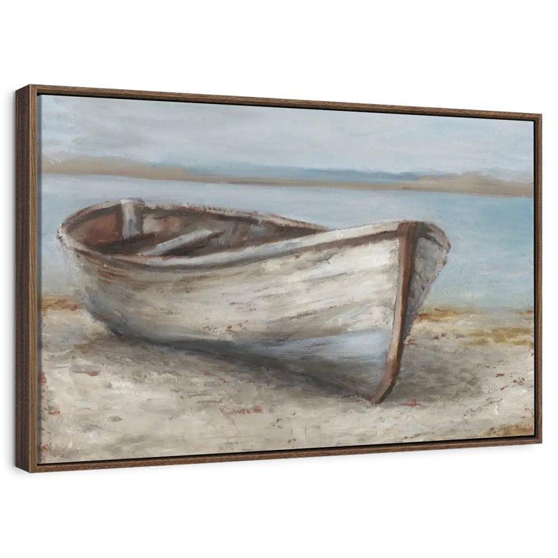 Bateau blanchi à la chaux I, 13 po x 9 po, Cadre flottant noyer