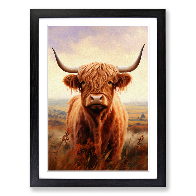 Highland Cow Digital - Single Picture Frame Print on Wood, Black, 46cm H x 34cm W x 2cm D