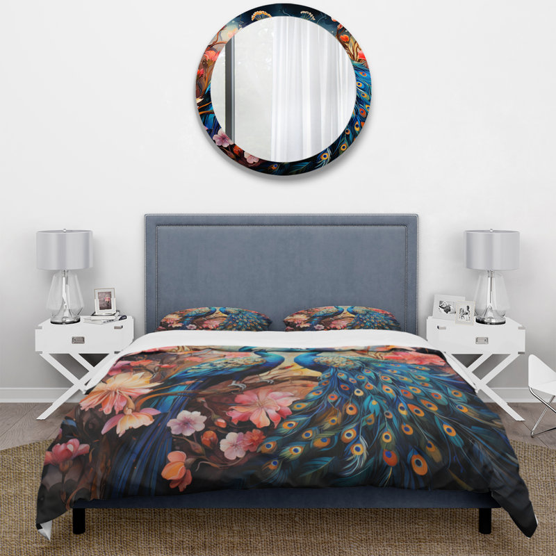 Ensemble de housse de couette Blue Coral Indian Dancing Peacocks II BeddingMicrofiber / Polyester