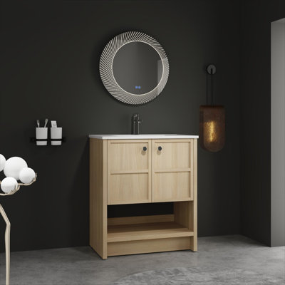 Ensemble de meuble-lavabo autoportant 30 po avec lavabo en céramique et 2 portes à fermeture douce