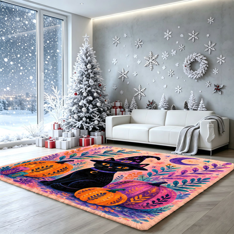 Tapis de citrouille Halloween Halloween, Rectangle 9 pi 10 po x 6 pi 7 po (300 x 200 cm)