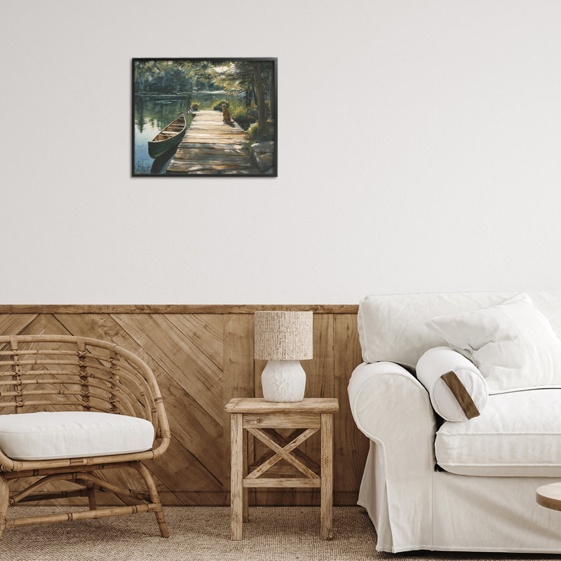 «Lake Life Dog on Dock», estampe numérique, design par Sara Culpepper, H 11 po x l 14 po, Giclée encadrée noir minuit