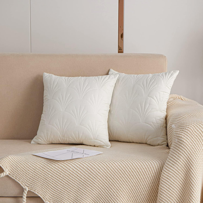 Housses de coussin matelassées (ensemble de 2), Blanc, H 24 po x l 24 po