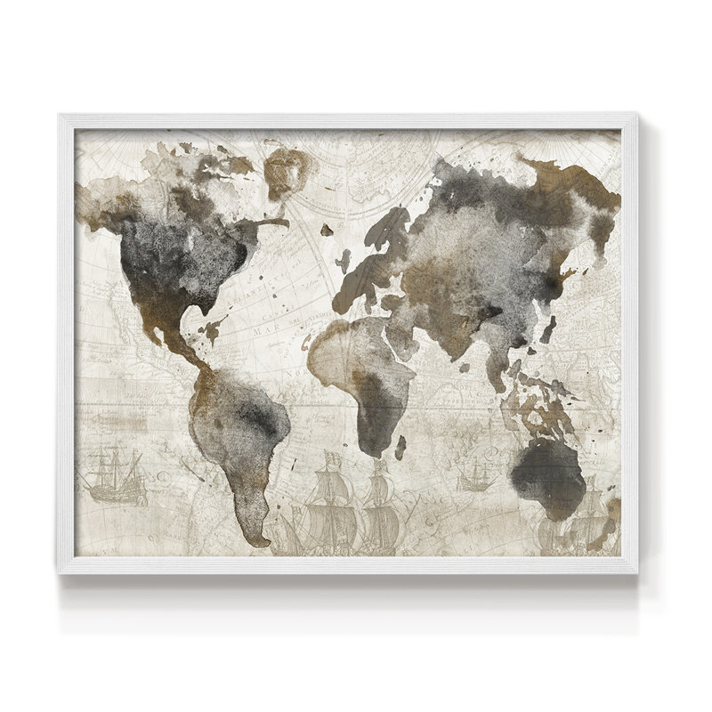 Antique Map -Framed Print - Restickable, White