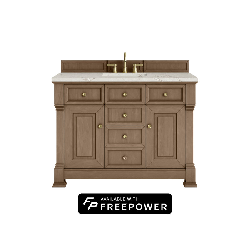 Brookfield Single Vanity W/ Freepower Wireless Charger, Pecan, Victorian Silver, 48"