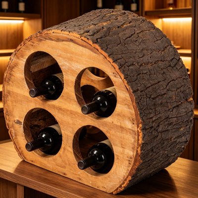 Support de comptoir rond en bois avec écorce, conception de souche d'arbre rustique pour présentation sur table, petit organisateur de bouteille de vin pour la cuisine, le bar ou l'armoire