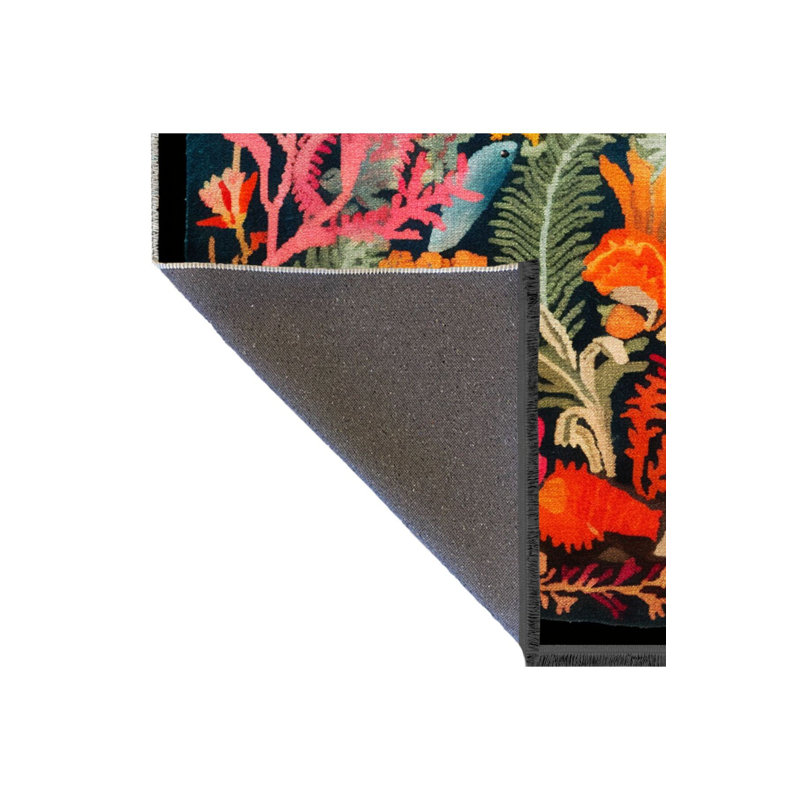 Tapis décoratif multicolore à motif de fleurs multicolores et lavables avec motif de franges