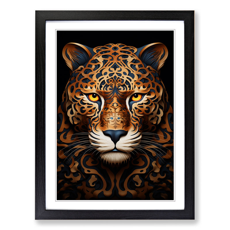 Leopard Op - Single Picture Frame Print on Wood, 64cm H x 46cm W x 2cm D, Black Framed