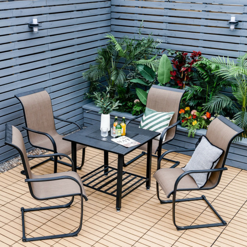 31 in. W Square Black Stainless Steel Burwell Dining Table with Cooking BBQ Grate and Mesh Cover