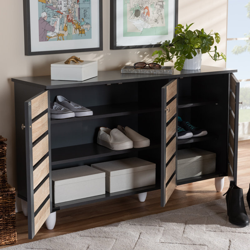 Adamstown 14 Pair Shoe Storage Cabinet, Oak/Dark Gray