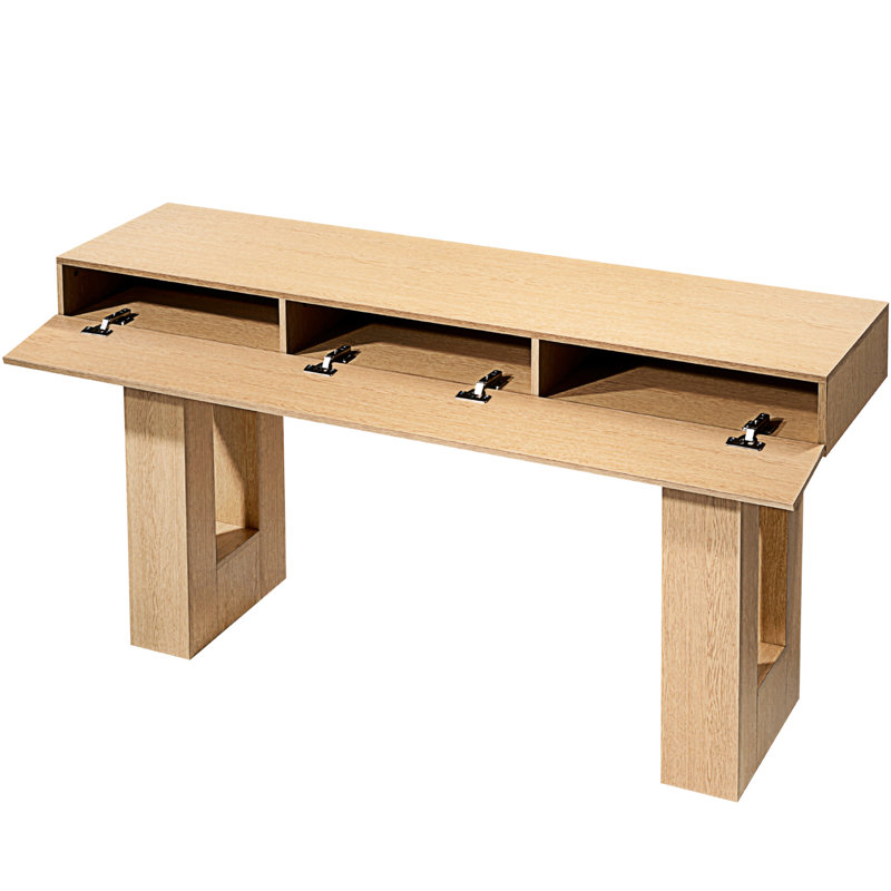 Console de 63 pouces pour différentes pièces, style, design étroit, espace de présentation spacieux, table basse derrière le canapé, mince et compacte, trois compartiments cachés, tablette inférieure ouverte, finition