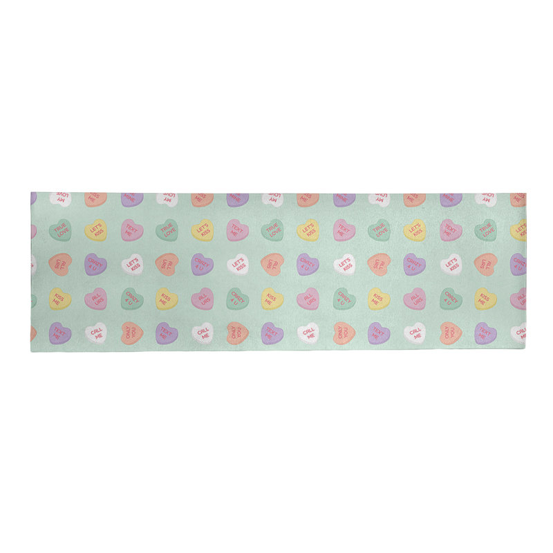 Tapis vert/rose/zone jaune fait main, Tapis de couloir 2 pi x 8 pi