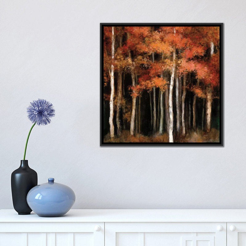 " October Woods " by Julia Purinton, 18" H x 18" W x 1.5" D, Black Framed Canvas, No Matte