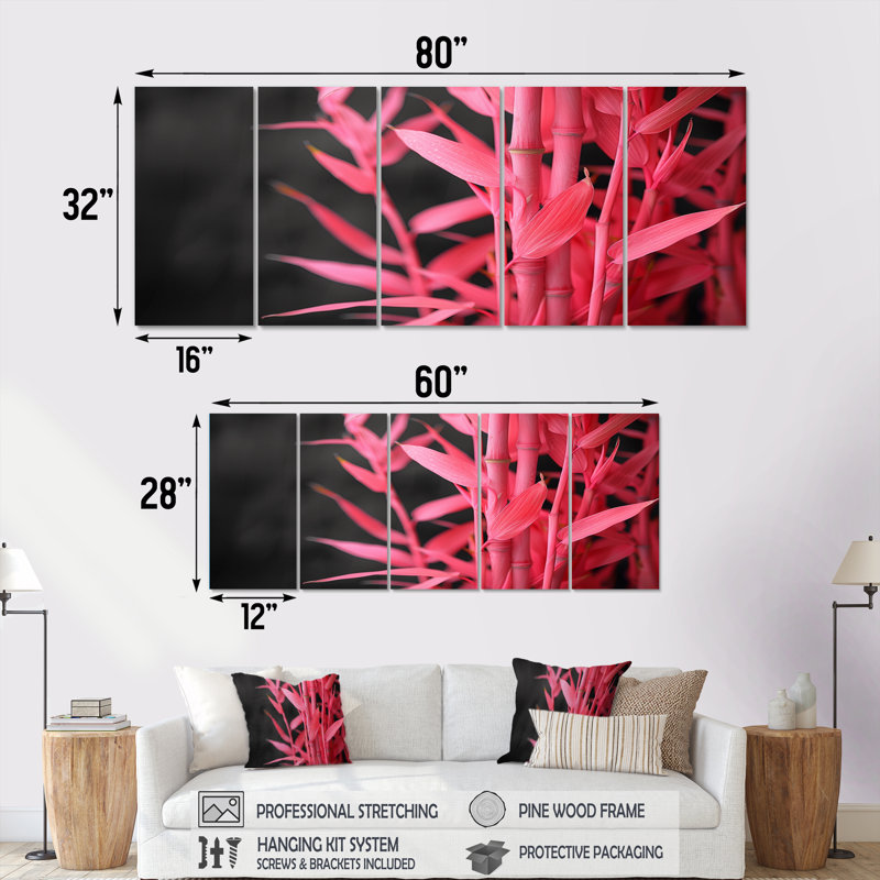 Ensemble de salon art mural en bambou rose et noir, H 28 po x l 60 po