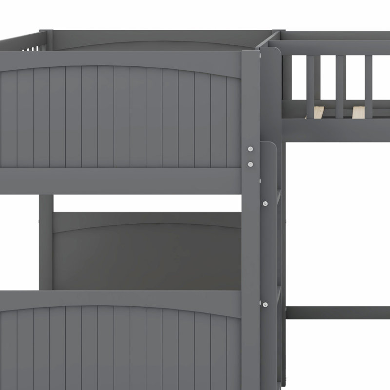 Lit superposé avec lit mezzanine attaché, avec deux tiroirs, Gris