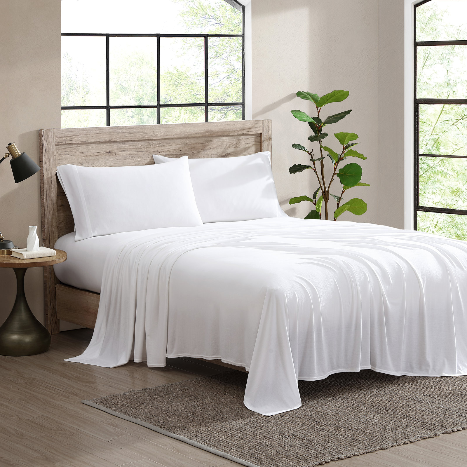 Cotton Blend Jersey Knit Sheet Set, Gray Violet, Twin