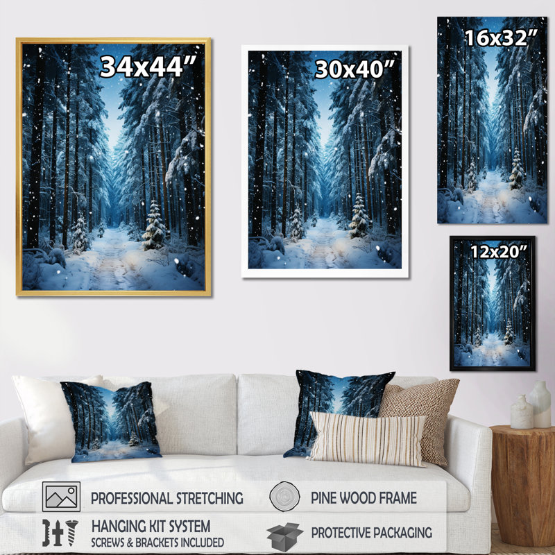 Winter Snowy Evergreen VI, reproduction d'art sur toile, Cadre simple argenté, H 32 po x l 24 po x P 1 po