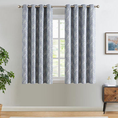 Grommet Jacquard Curtains with Herringbone Pattern for Living Room