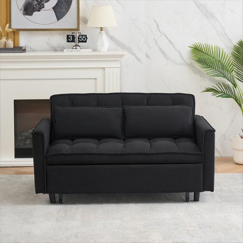 Cubbindall Upholstered Convertible Sofa Bed,Sleeper Sofa,Velvet Sofa,Modern Sofa,Accent Sofa, Black Corduroy