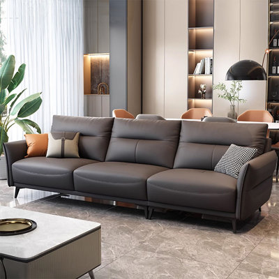 Canapé modulaire noir en cuir véritable