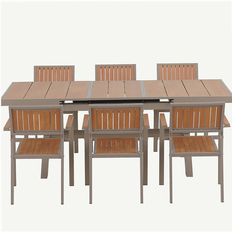 Experience Outdoor Dining Freedom with a Flexible Set Including Six Chairs and a Table that Extends from 62.9 to 82.6 Inches for Personalized Arrangements