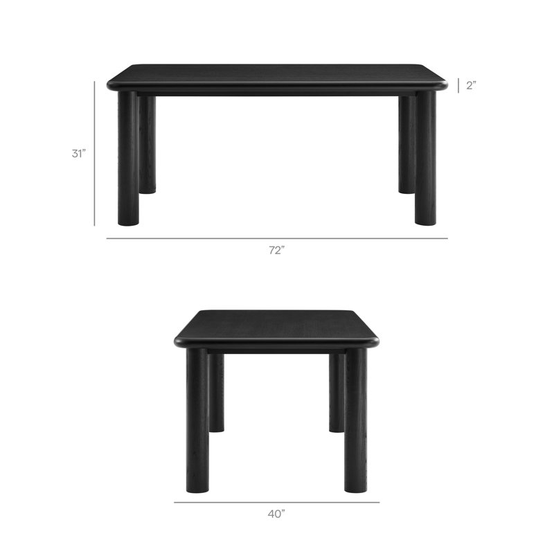 Alvia 72" Rectangular Oak Wood Dining Table in Black, Black