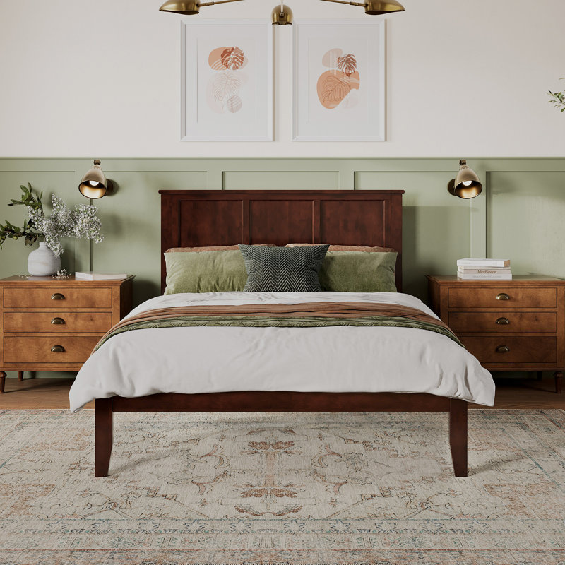 Clyda Solid Wood Panel Bed, Queen, Walnut