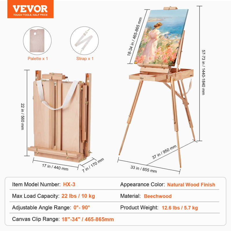 Beechwood Foldable French Easel with Storage Drawer