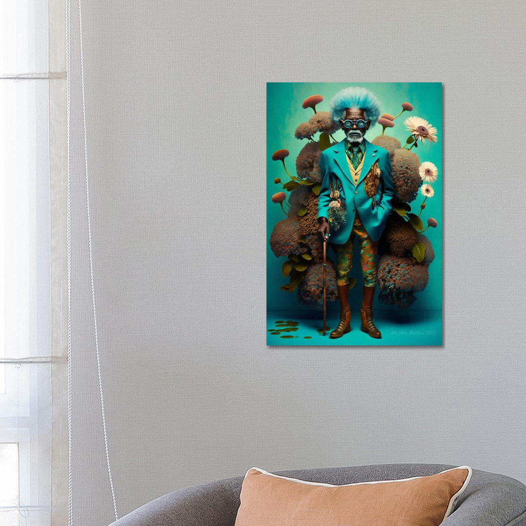 Retro Futurist African Grandpa - Mushrooms VIII von Digital Wild Art - Gallery-Wrapped Canvas Giclée