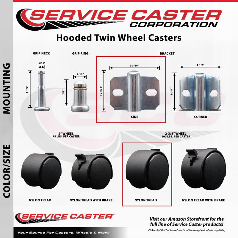 Nylon Wheel Caster with Side Mounting Bracket