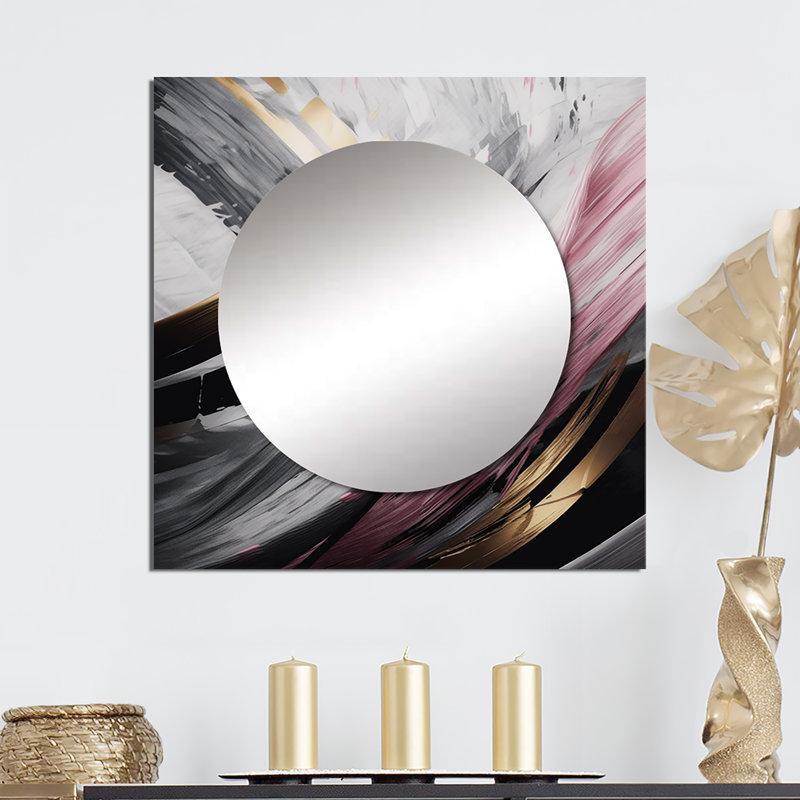 Miroir mural de salon abstrait Halewood, 36 po x 36 po