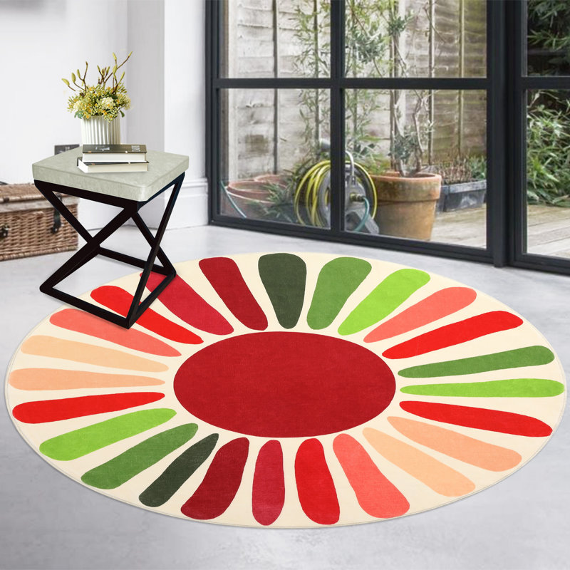 Mignon tapis lavable à la machine Sunburst, Rond 3 pi