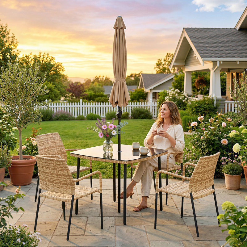 4 - Person Patio Dining Set with Square Table, Natural