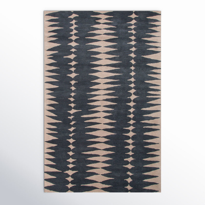 Geometric Handmade Tufted Wool Gray/Ivory Area Rug, Rectangle 9' x 13'