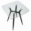 Table de comptoir carrée Mid-Century moderne avec pieds en métal noir et plateau en verre transparent