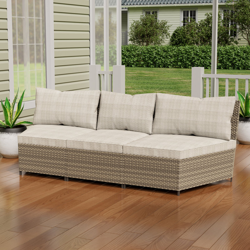 Canapé d'extérieur en polyéthylène (PE) avec coussin en osier, Beige