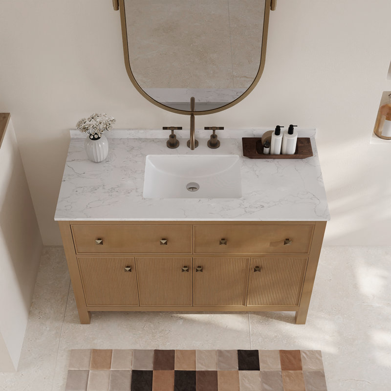 48" Pre-assembled Single Bathroom Vanity with Engineered Marble Top, Soft Closing and Splash Guard