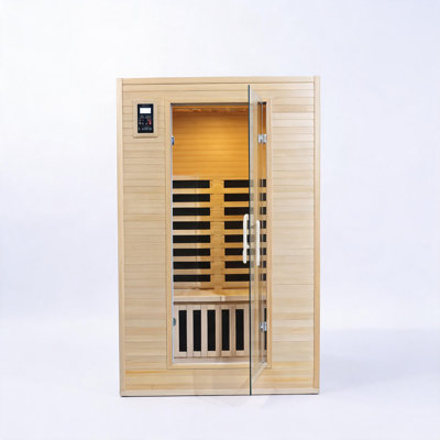 Sauna sec en bois à infrarouge lointain pour 2 personnes avec 6 plaques chauffantes, deux commandes, lumières de chromothérapie et haut-parleurs Bluetooth, plage de température de 77 à 149 for pour un usage domestique à l'intérieur