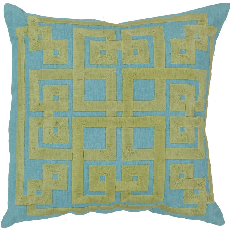 Coussin décoratif en lin, H 22 po x l 22 po x P 4 po, Aqua / wasabi, Polyester