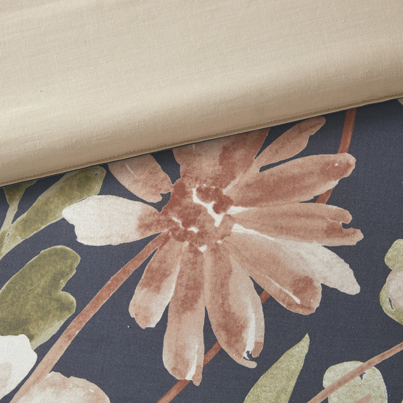 Édredon bleu marine 8 pièces - Imprimé en coton avec coussins lavables à la machine, Queen Comforter + 7 Additional Pieces